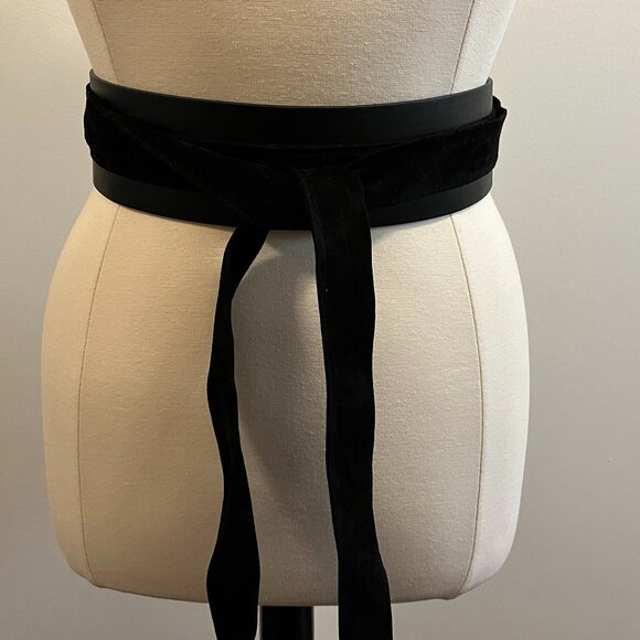 Eloquii Wide Obi Wrap Belt Black Faux Leather Suede NWT - Picture 1 of 4